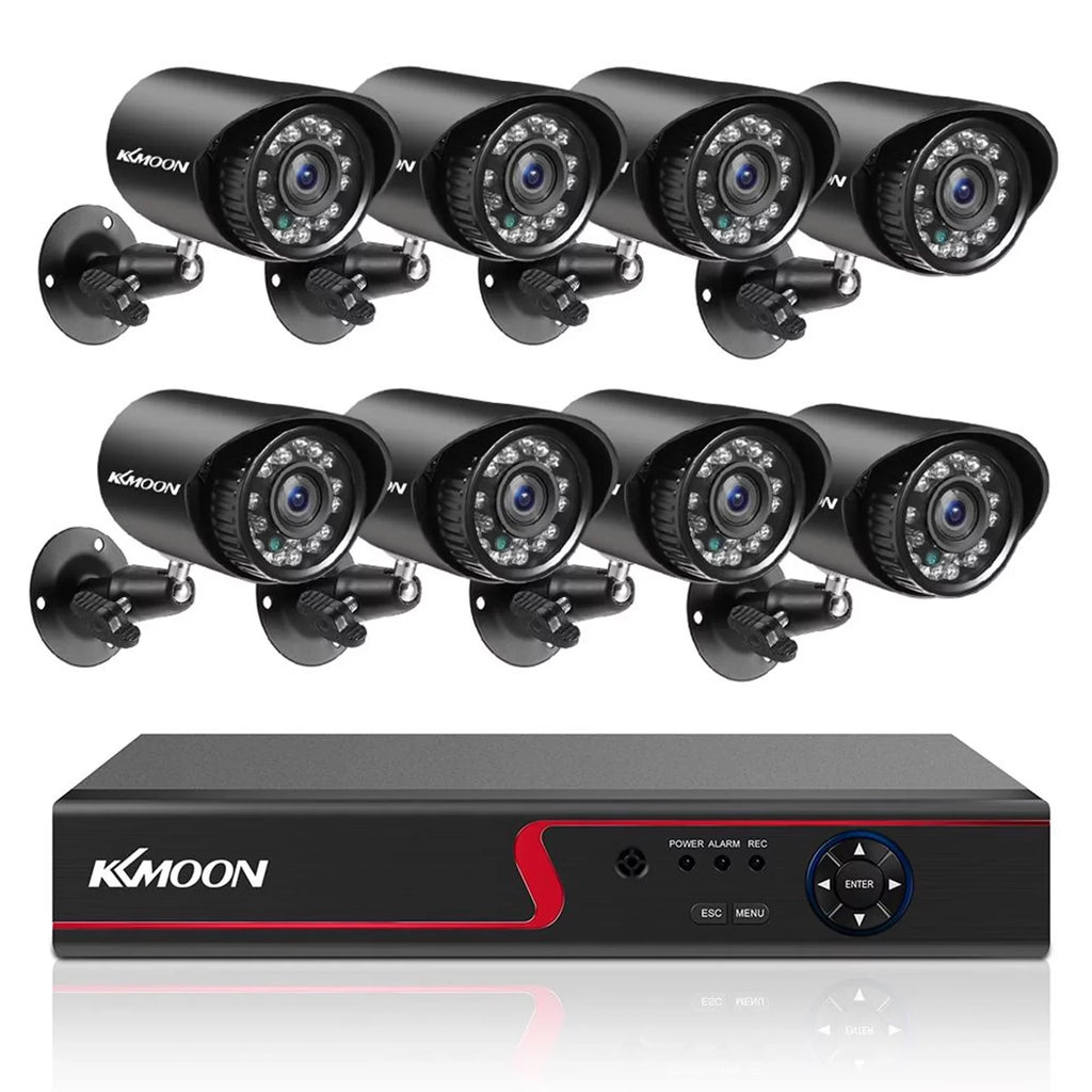 KKmoon DVR Video Recorder and 8 Camera Set Full High Definition Recording System P2P Remote Phone Monitoring for Home Office