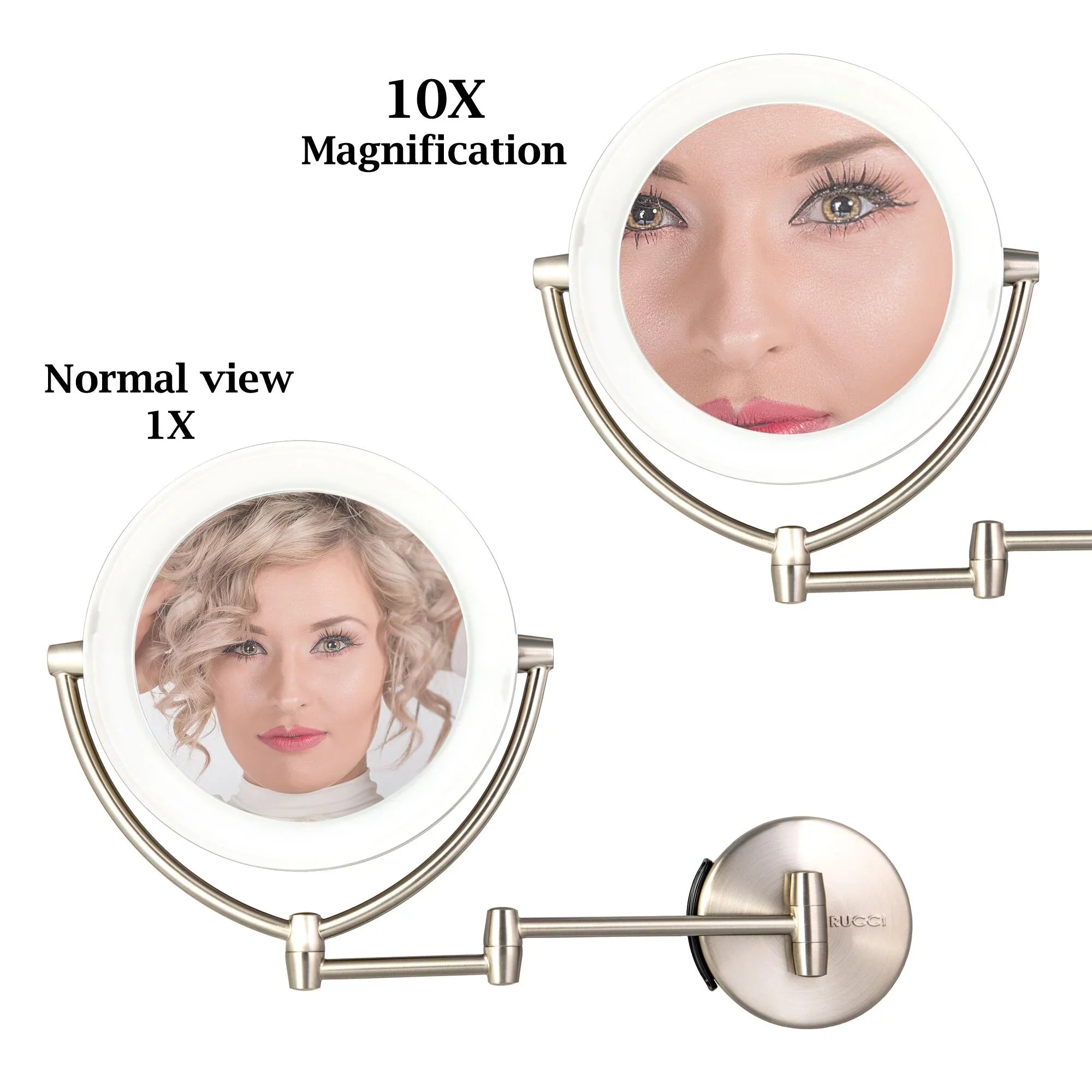 Rucci M1000 13.5 in. 1x & 10x Magnifying Lighted Makeup Vanity Mirror with 3 Touch, 3 Tones, AC Adapter & Battery