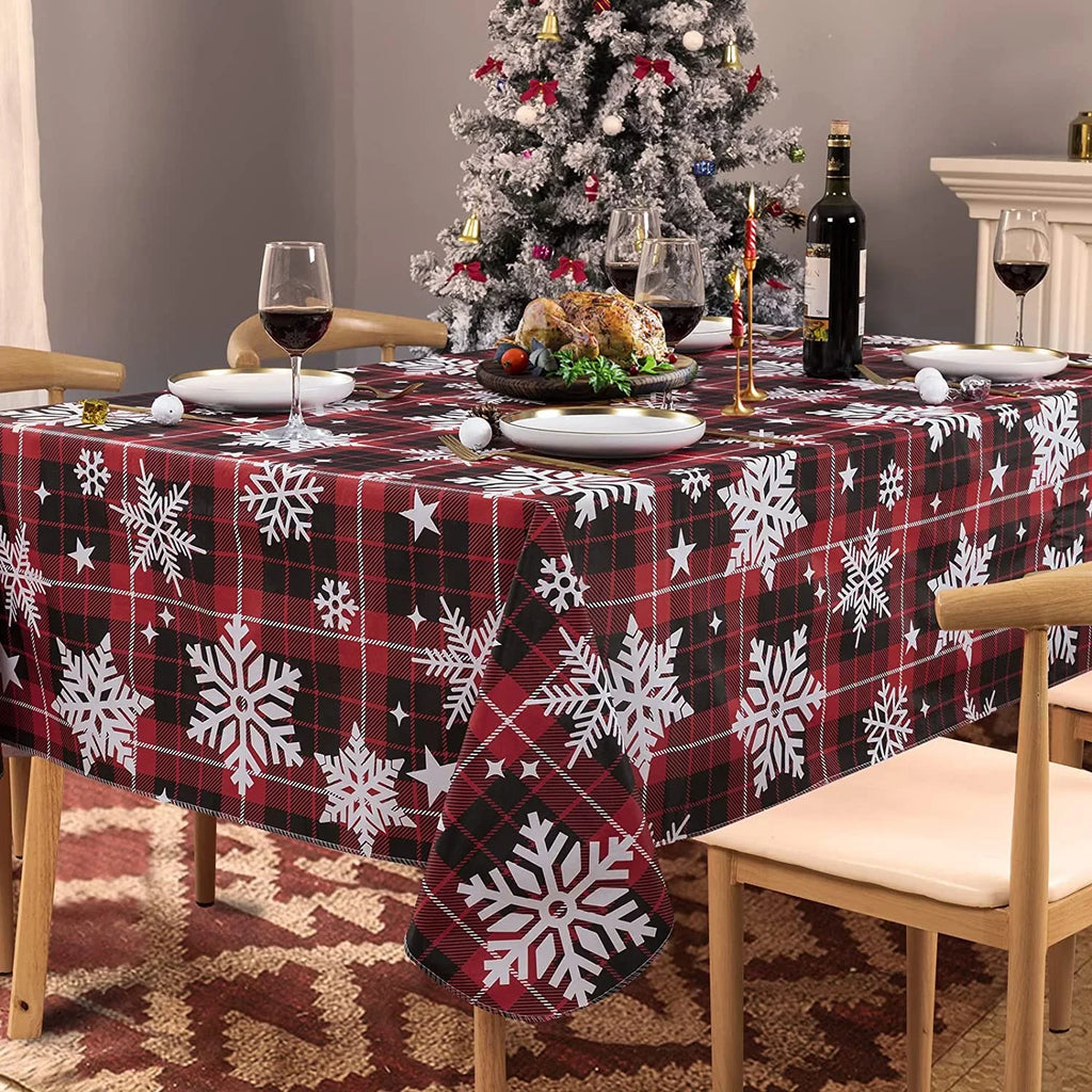 UMINEUX Christmas Tablecloth with Flannel Backing, Waterproof Wipeable Vinyl Rectangle Table Cover for Xmas Parties/Wedding/Holiday/Decoration Use - Heavy Duty Table Cover(60x102 Inch, Snowflake)