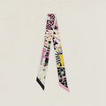 Hermmes Scarf Muffler Suite Twilly Silk Scarf Black/Rose/Yellow Ladies New