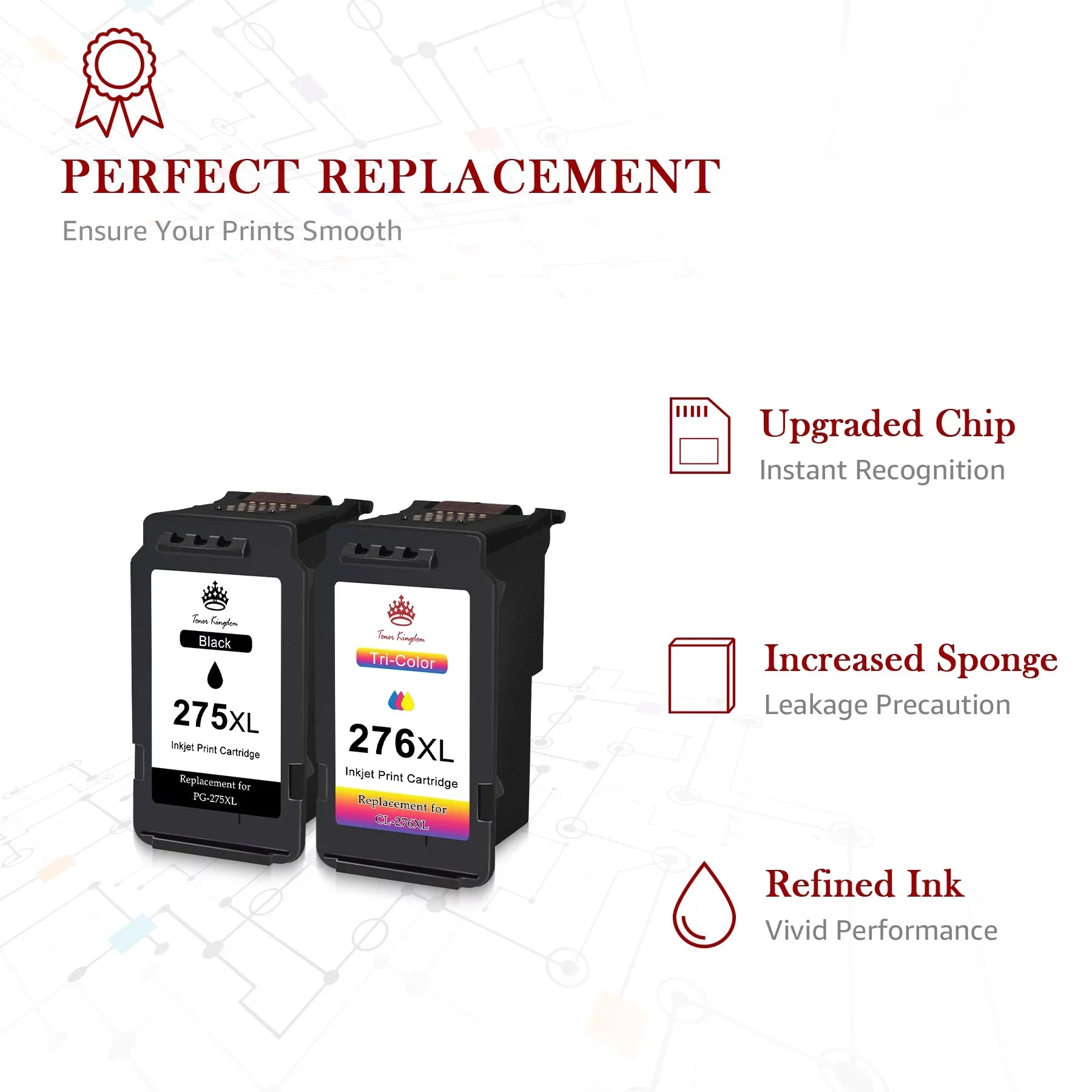 Toner Kingdom PG-275 CL-276 Ink Cartridges for  Ink 275 and 276 High Capacity 275XL 276XL Ink Cartridges for PIXMA TS3520 TS3522 TS3500 TR4720 TR4722 TR4700 Printers (2 Black, 1 Color)