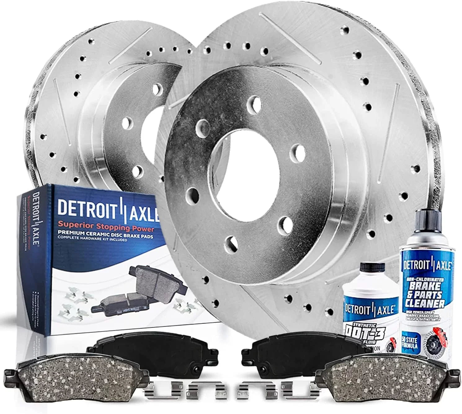Detroit Axle - 6 Lugs Rear Brake Kit for 2012-2020 Ford F-150 Drilled Slotted Disc Brake Rotors Ceramic Brakes Pads 2013 2014 2015 2016 2017 2018 2019 Replacement : 13.7" Rotor