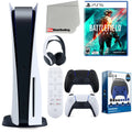 Playstation 5 Disc Version ( PS5 Disc) with Midnight Black Extra Controller, Headset, Media Remote, Battlefield 2042, Accessory Starter Kit and Microfiber Cleaning Cloth Bundle