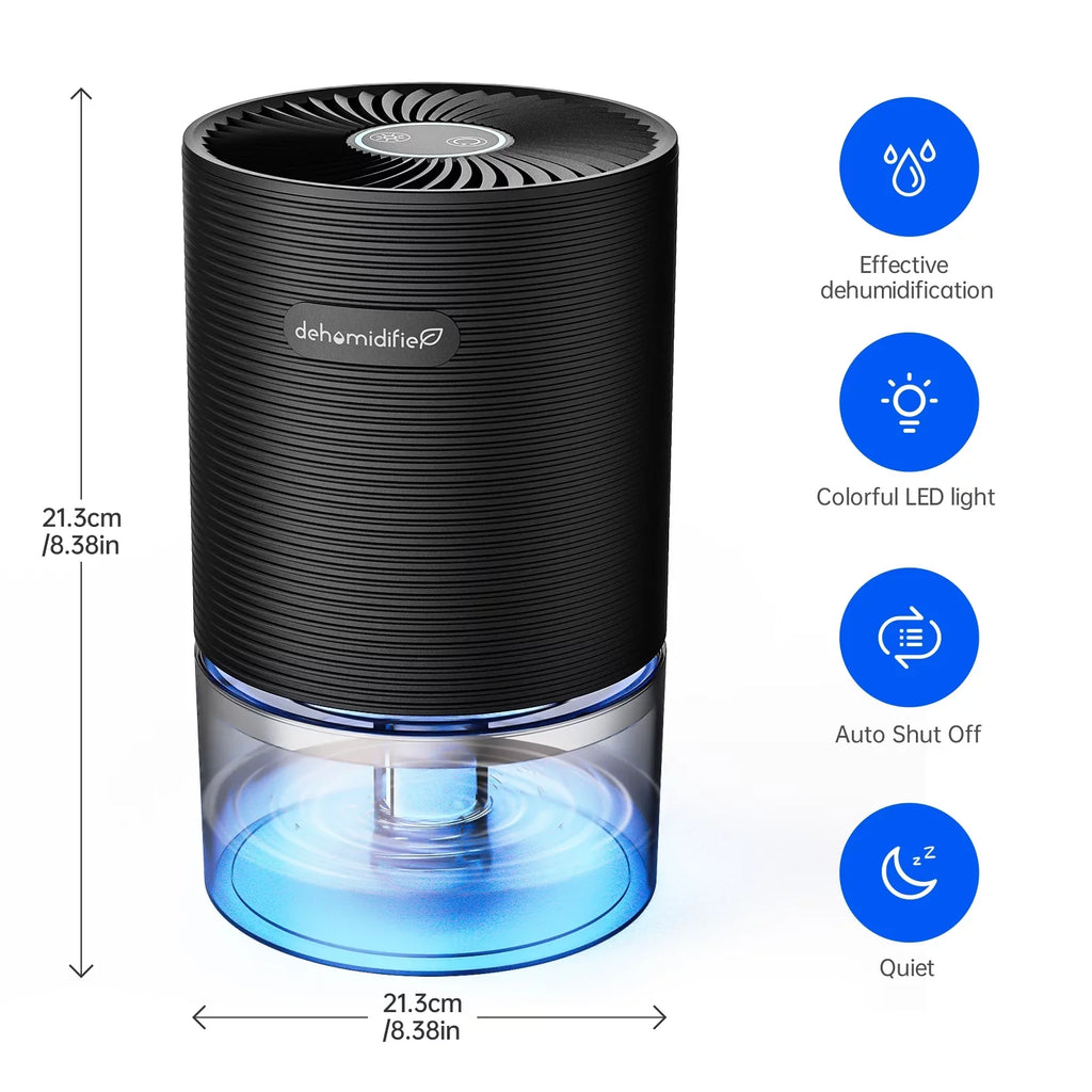 Alrocket Small Dehumidifiers for Bedroom 27oz with Auto-off,7 Colors LED Light up to 215 sq.ft-Black