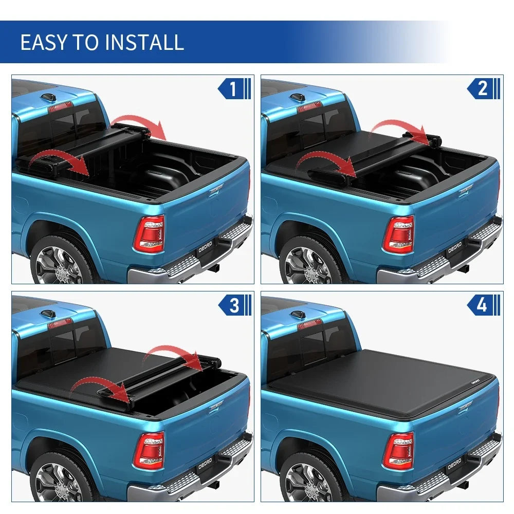 Ledkingdomus 6.4 ft Soft Fold Tonneau Cover Truck Bed Covers for 02-23 Dodge Ram 1500/Ram 2500 3500