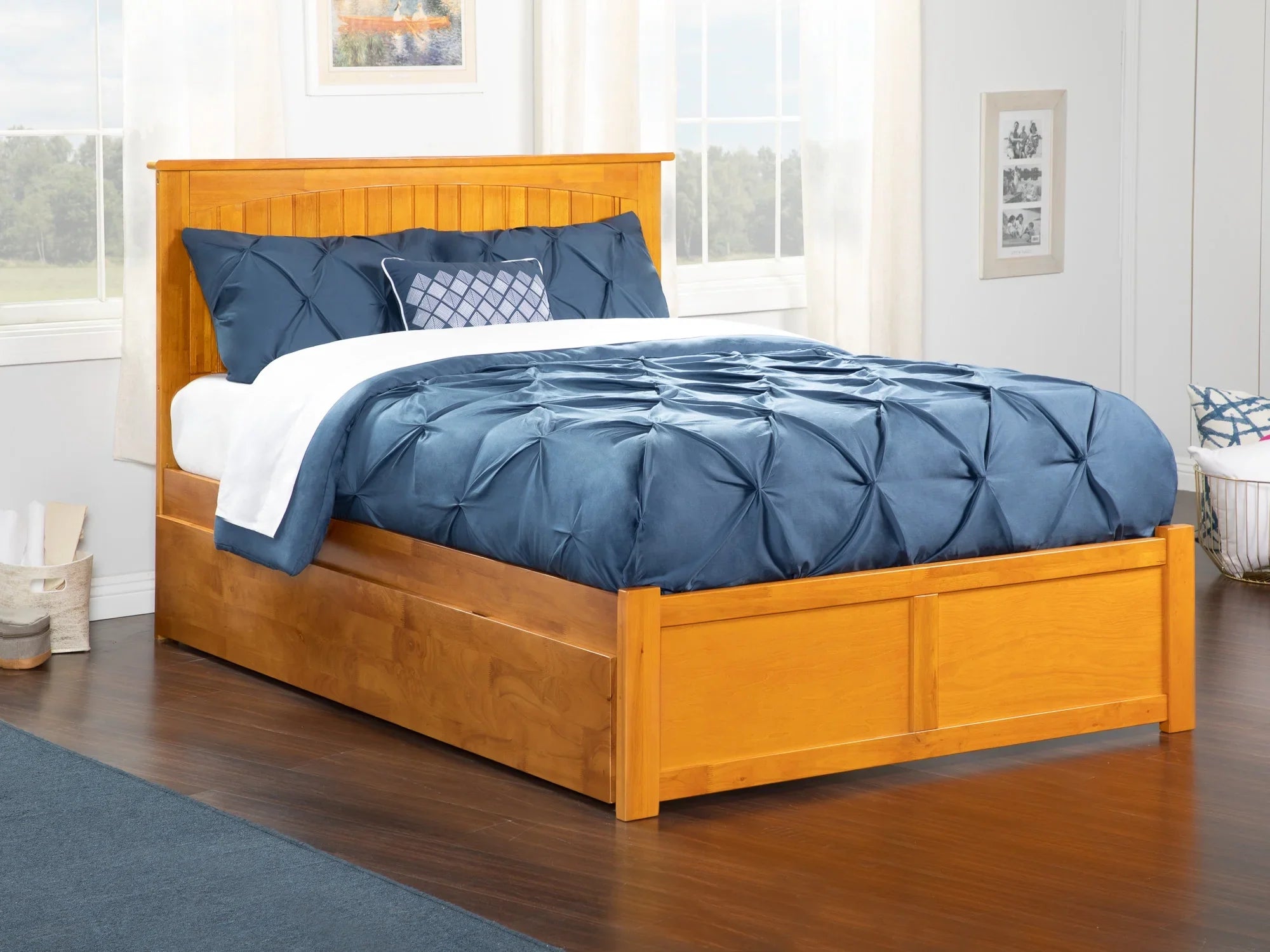 AFI Nantucket Full Size PLatitudeform Bed with Panel Footboard and Full Size Trundle in Caramel Latte