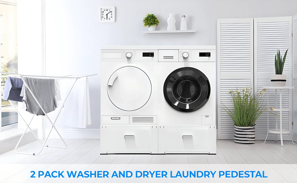 2 Pack Laundry Pedestals 28"× 29" Heavy Duty Inlife Dual Washing Machine Pedestals, Washer and Dryer Stands, Stainless Steel, White