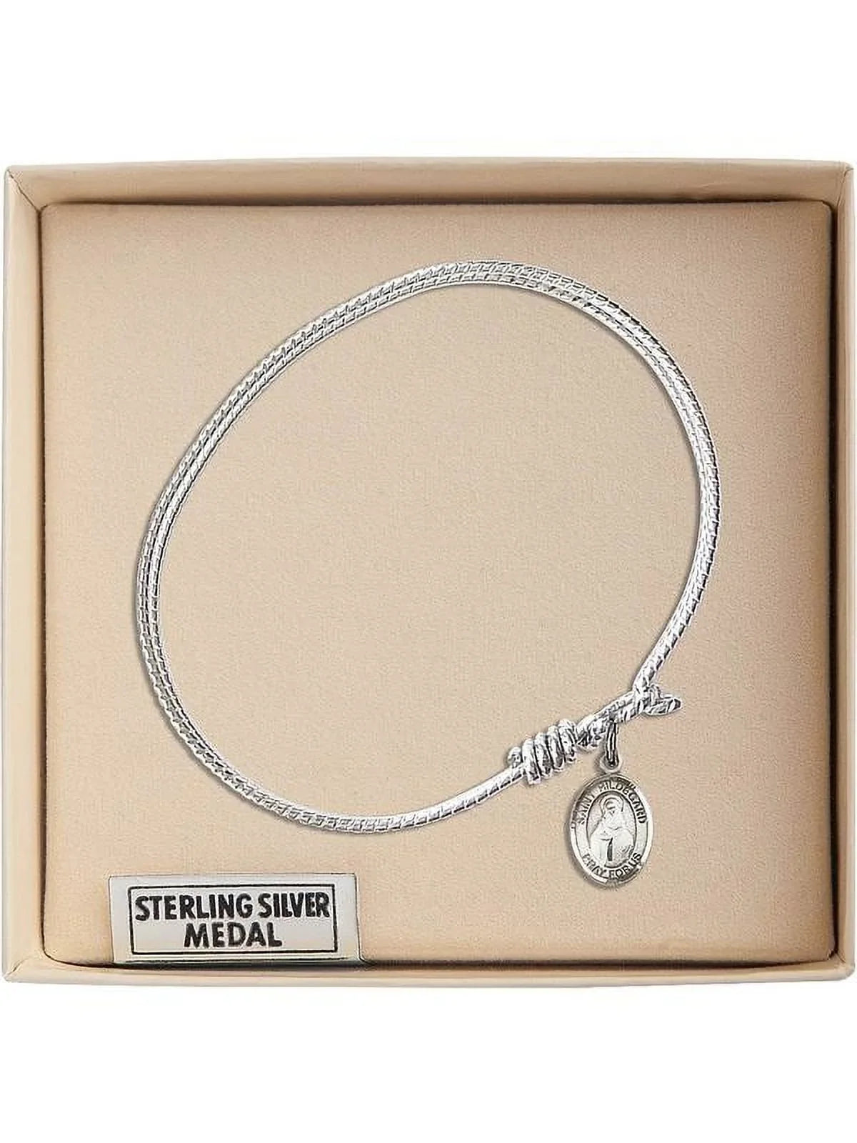 7 1/4 inch Oval Eye Hook Bangle Bracelet w/ St. Hildegard von Bingen in Sterling Silver