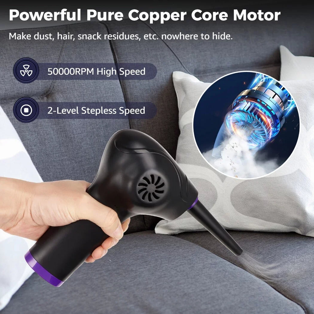 Electric Air Duster, 50000 RPM Strong Power Motor Dust Blower, Compressed Air Duster with 5 Nozzle Tubes, 2-Speed Electric Dust Remover with LED Light for Computer Keyboards