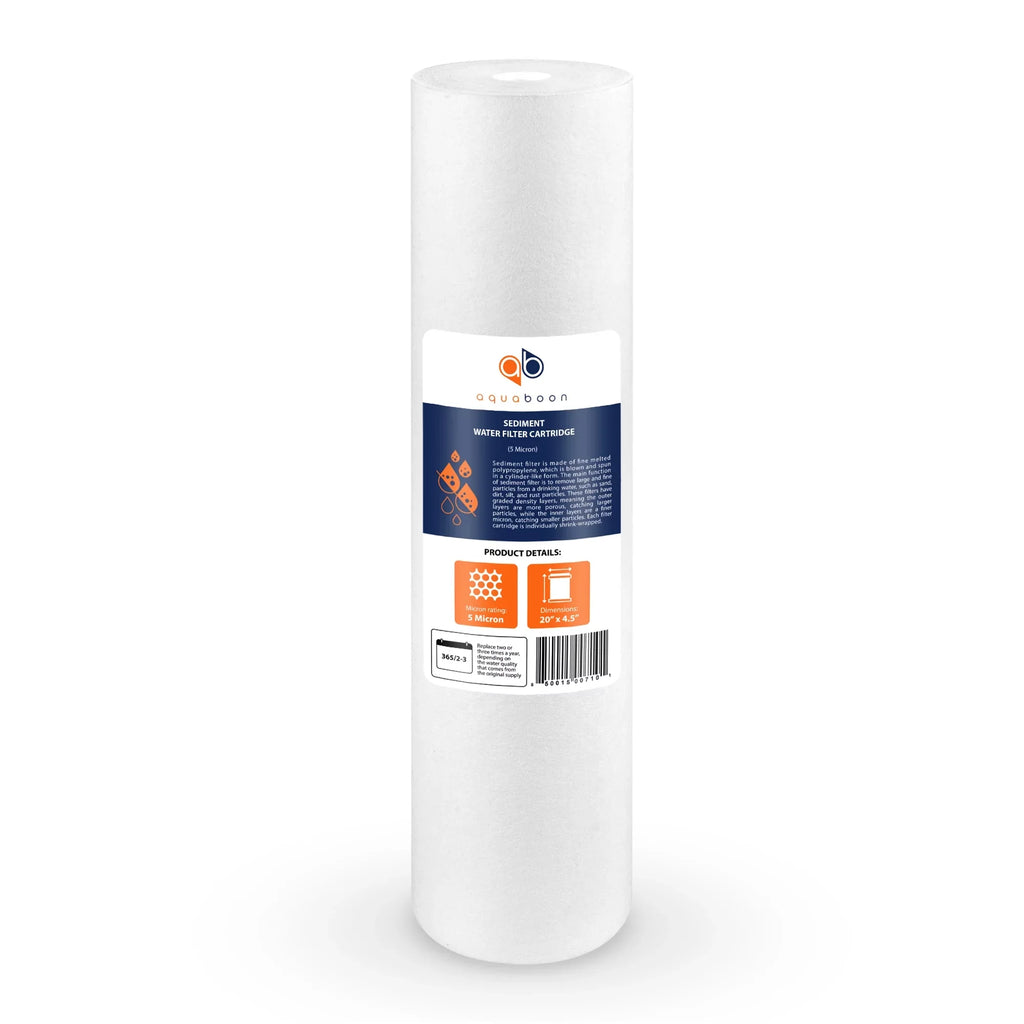 Aquaboon 5 Micron Big Blue 20" x 4.5" GAC, CTO Carbon Block & Sediment Replacement Filter Cartridges Set | 1 set, 3 packs EP20-BB, 2C-20BB, 155358-43, DGD-5005-20