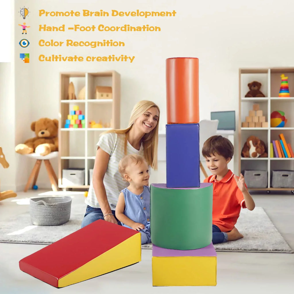 AILEEKISS Climb Foam Blocks for Toddler, 5Pcs Soft Baby Climb and Crawl Toy Set Indoor, Red & Yellow