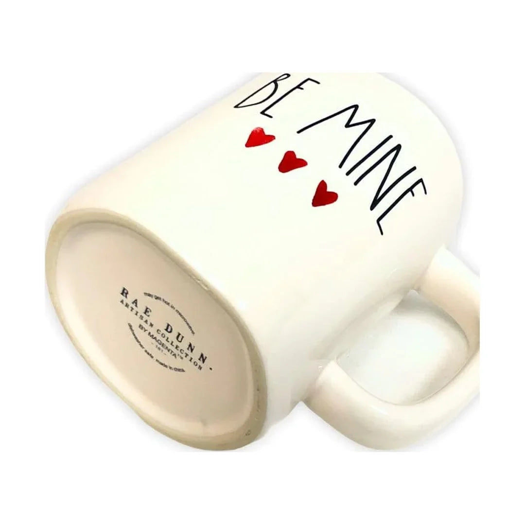 Rae Dunn By Magenta White BE MINE Ceramic Mug with Black LL Letter Interior Red Tea Mug Valentines Day Gift