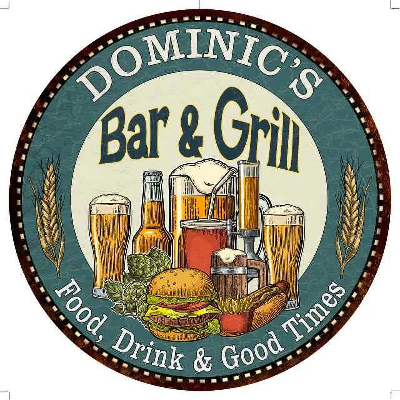 DOMINIC'S Bar and Grill 12" Round Metal Sign Kitchen Wall Decor 200120023391