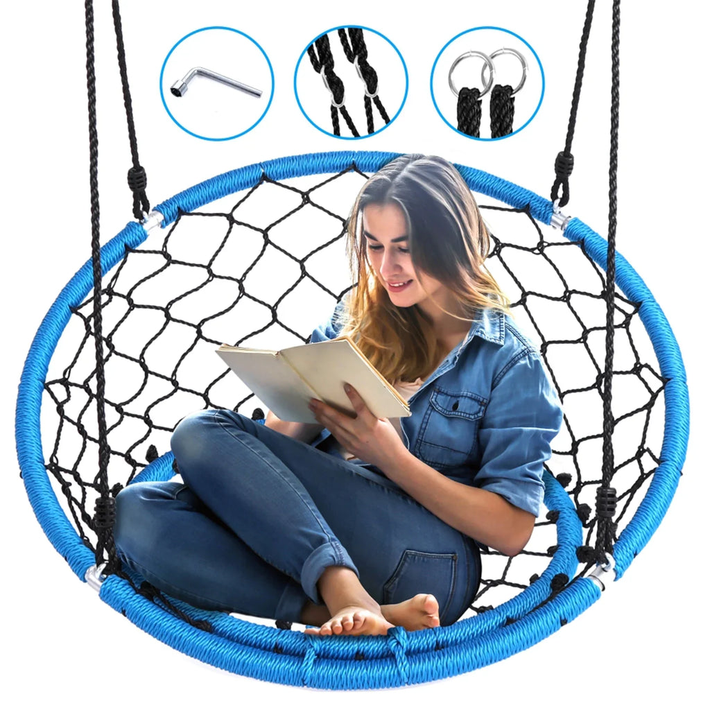 SereneLife SLSWNG125 - Netted Seat Swing - Indoor/Outdoor Hanging Rope Swinging Saucer Seat Swing