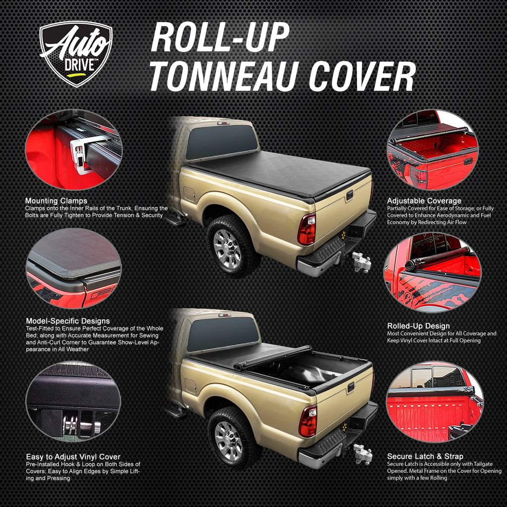 Auto Drive Soft Roll up Truck Bed Tonneau Cover Fits 02-18 Dodge Ram 1500 6.5Ft Bed