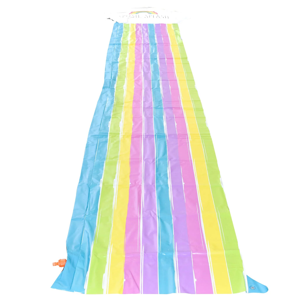 Rae Dunn: Splish Splash Rainbow Slide & Ride -16 Foot Water Slide Sprinkler, CocoNut Float, Durable Sliding Mat, Age 5+
