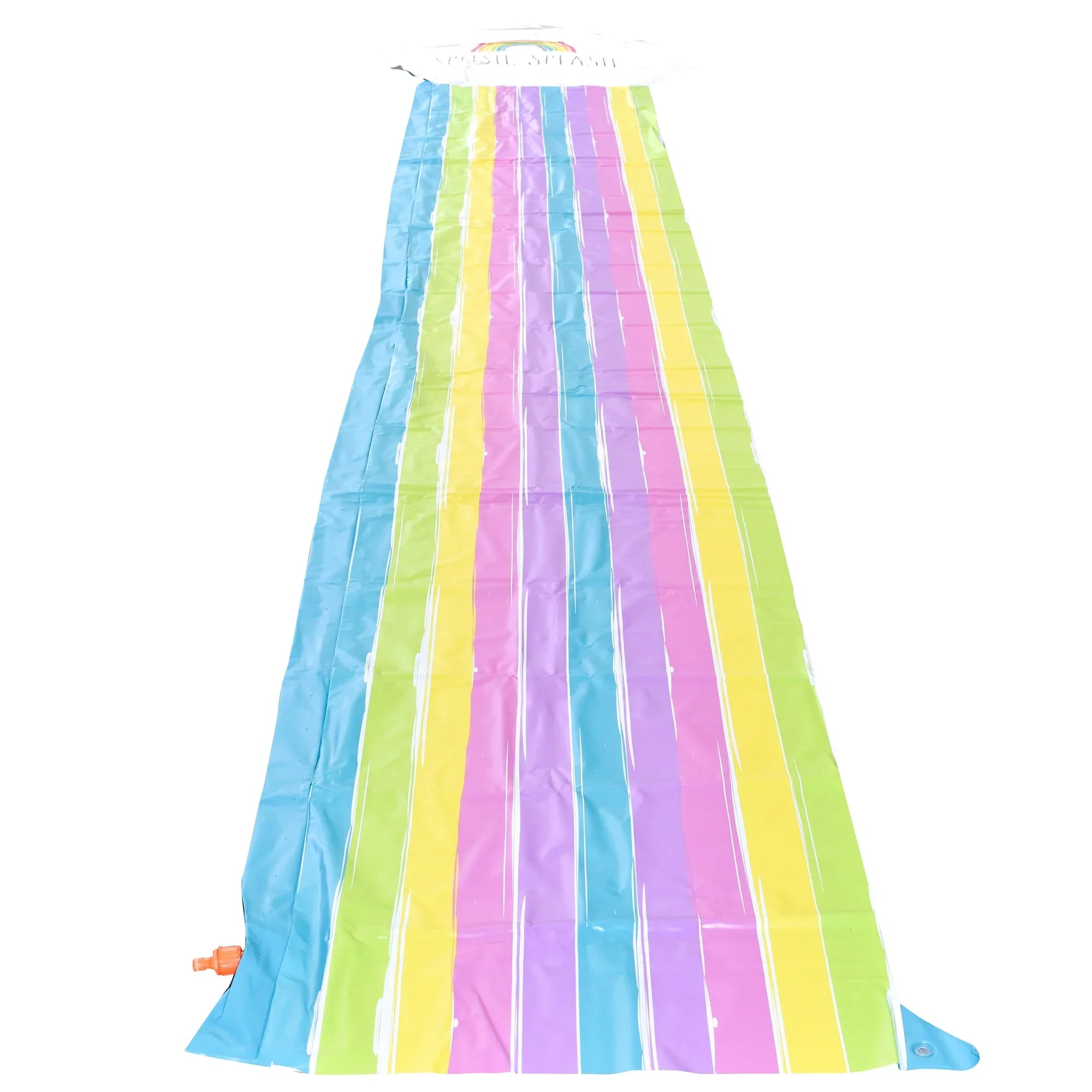 Rae Dunn: Splish Splash Rainbow Slide & Ride -16 Foot Water Slide Sprinkler, CocoNut Float, Durable Sliding Mat, Age 5+
