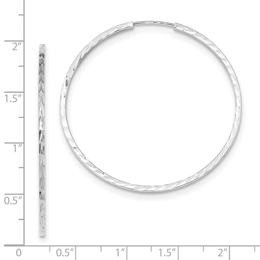 Real 14kt White Gold Diamond-cut Princess Square Tube Endless Hoop Earrings; for Adults and Teens; for Women and Men