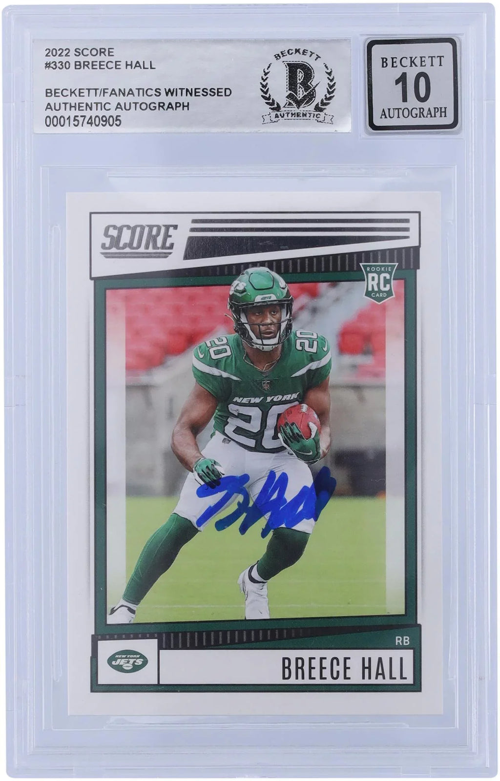 Breece Hall New York Jets Autographed 2022 Panini Score #330 Beckett Fanatics Witnessed Authenticated 10 Rookie Card - Fanatics Authentic Certified