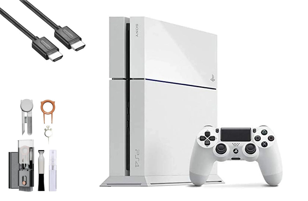 PlayStation 4 500GB Gaming Console White HDMI Cable with BOLT AXTION Cleaning Kit Bundle Like New