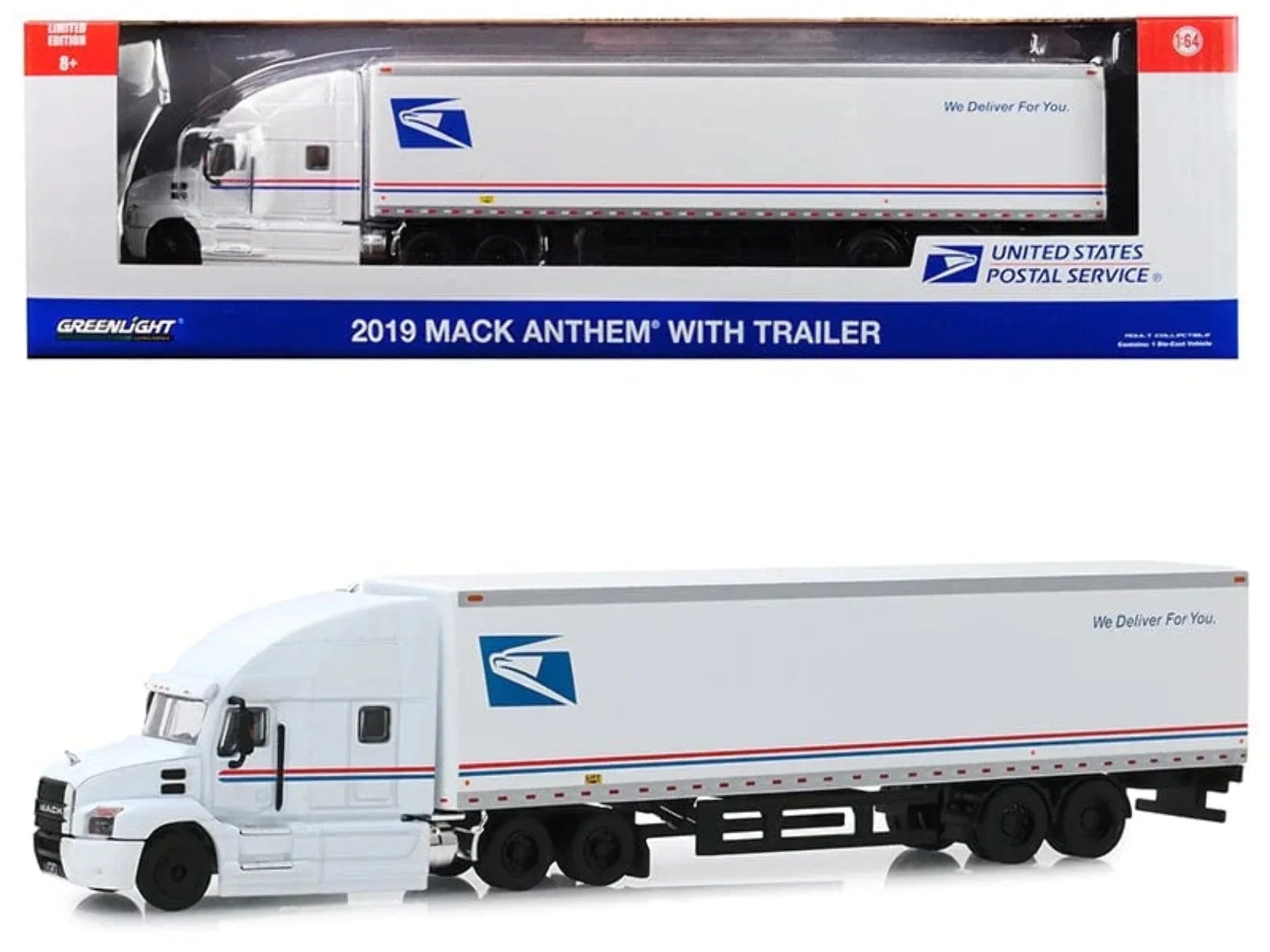 Greenlight 30090 2019 Mack Anthem 18 Wheeler Tractor-Trailer USPS United States Postal Service We Deliver for You 0.16 0.4 Diecast Model
