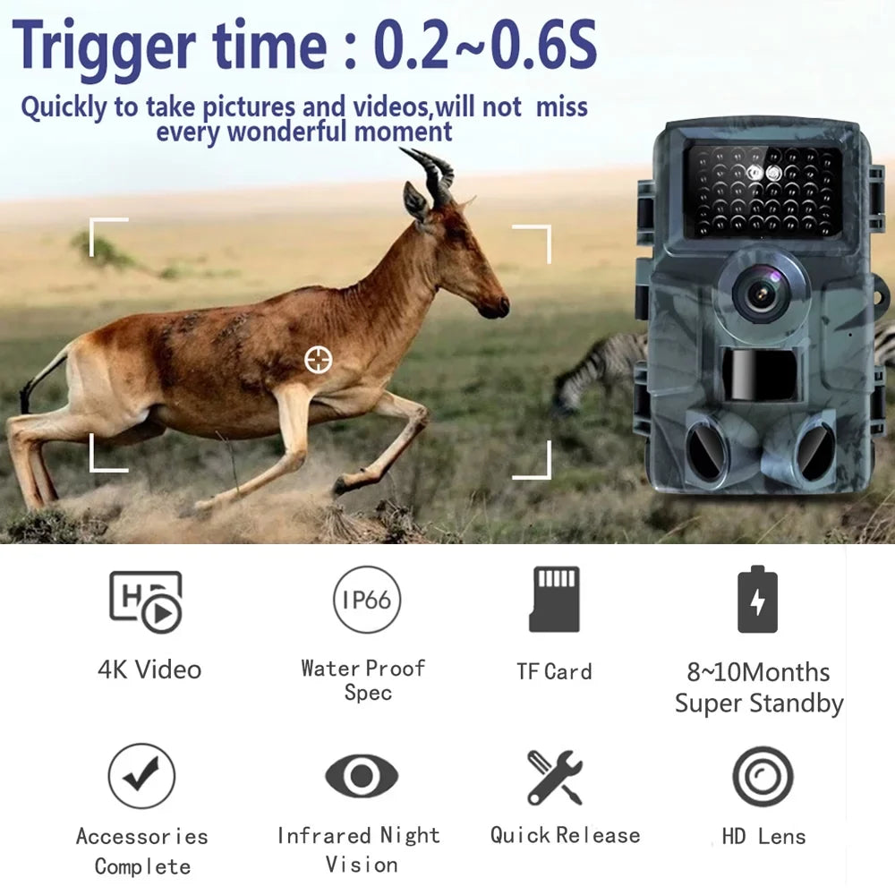 Nebublu 4K Trail Camera, IP66 Waterproof  Camera with Wide Angle and Motion Activation - Perfect for Wildlife