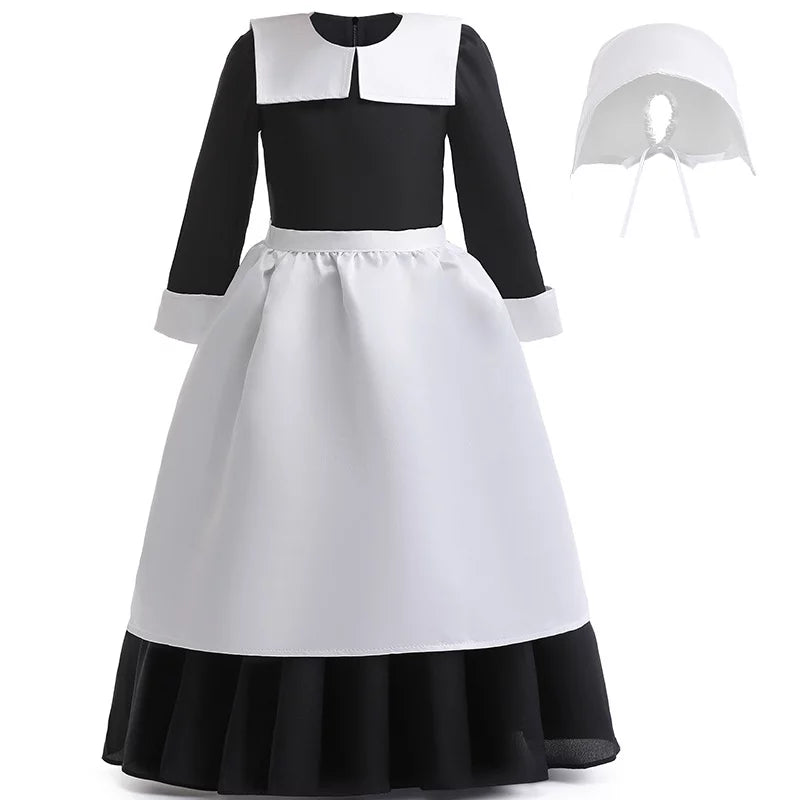 Hkiytime Dress 2022 TV Series Kids Girls Wednesday Addams Dress Long Sleeve Skirt Halloween Cosplay Outfit Clothes with Wig