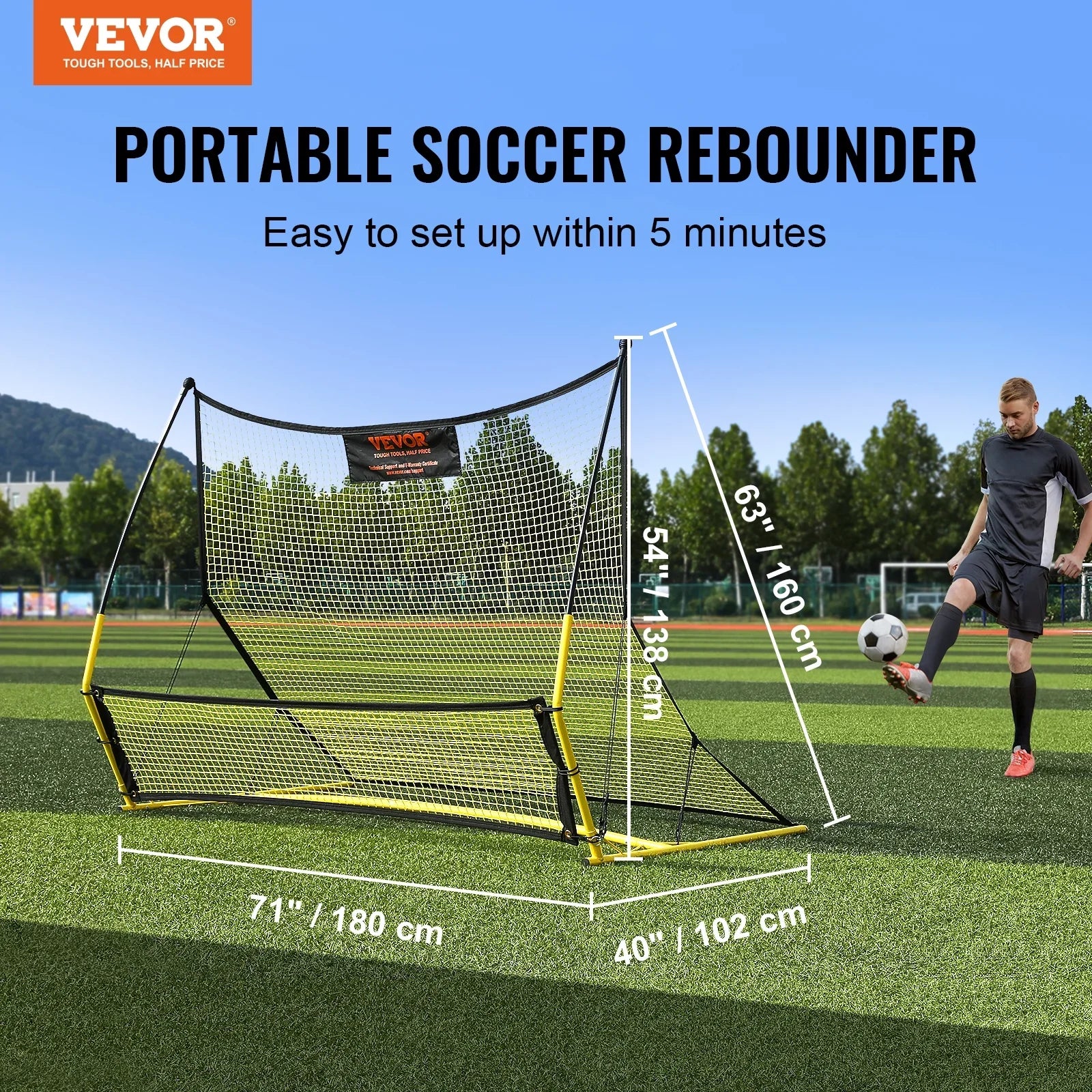 BENTISM 71"x40" Soccer Trainer 2-IN-1 Portable Soccer Rebounder Net Portable Bag