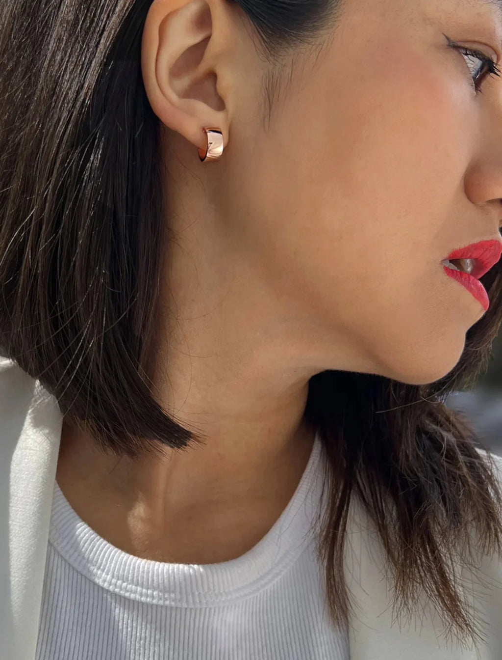 BOSS 18K ROSE GOLD OVER STERLING SILVER CHUBBY MINI HOOP EARRINGS