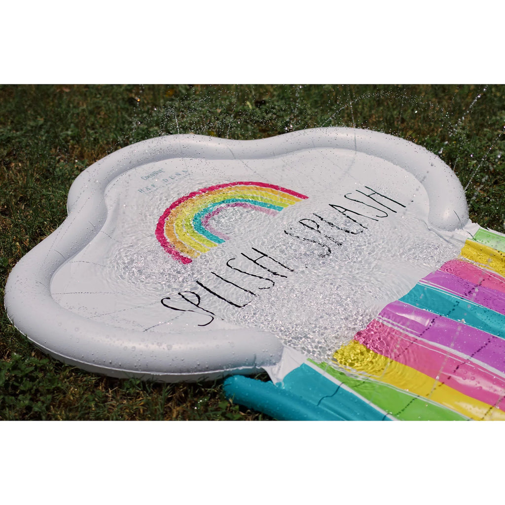 Rae Dunn: Splish Splash Rainbow Slide & Ride -16 Foot Water Slide Sprinkler, CocoNut Float, Durable Sliding Mat, Age 5+