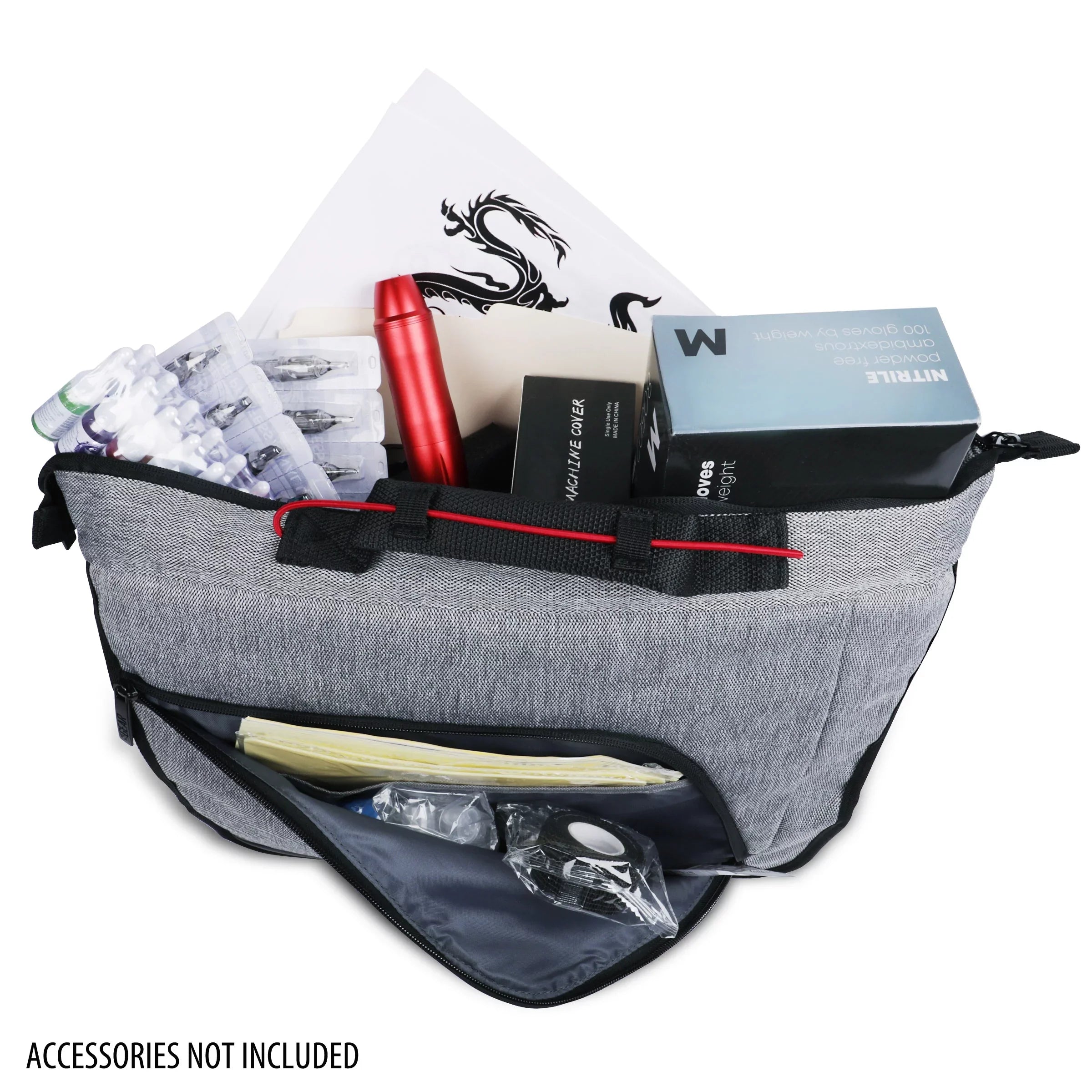 USA Gear Professional Tattoo Gun Kit Messenger Bag with Customizable Dividers, Weather Resistant Bottom - Holds Tattoo Ink Set, Machine, Power Supply, & More Tattoo Supplies and Equipment - Case Only