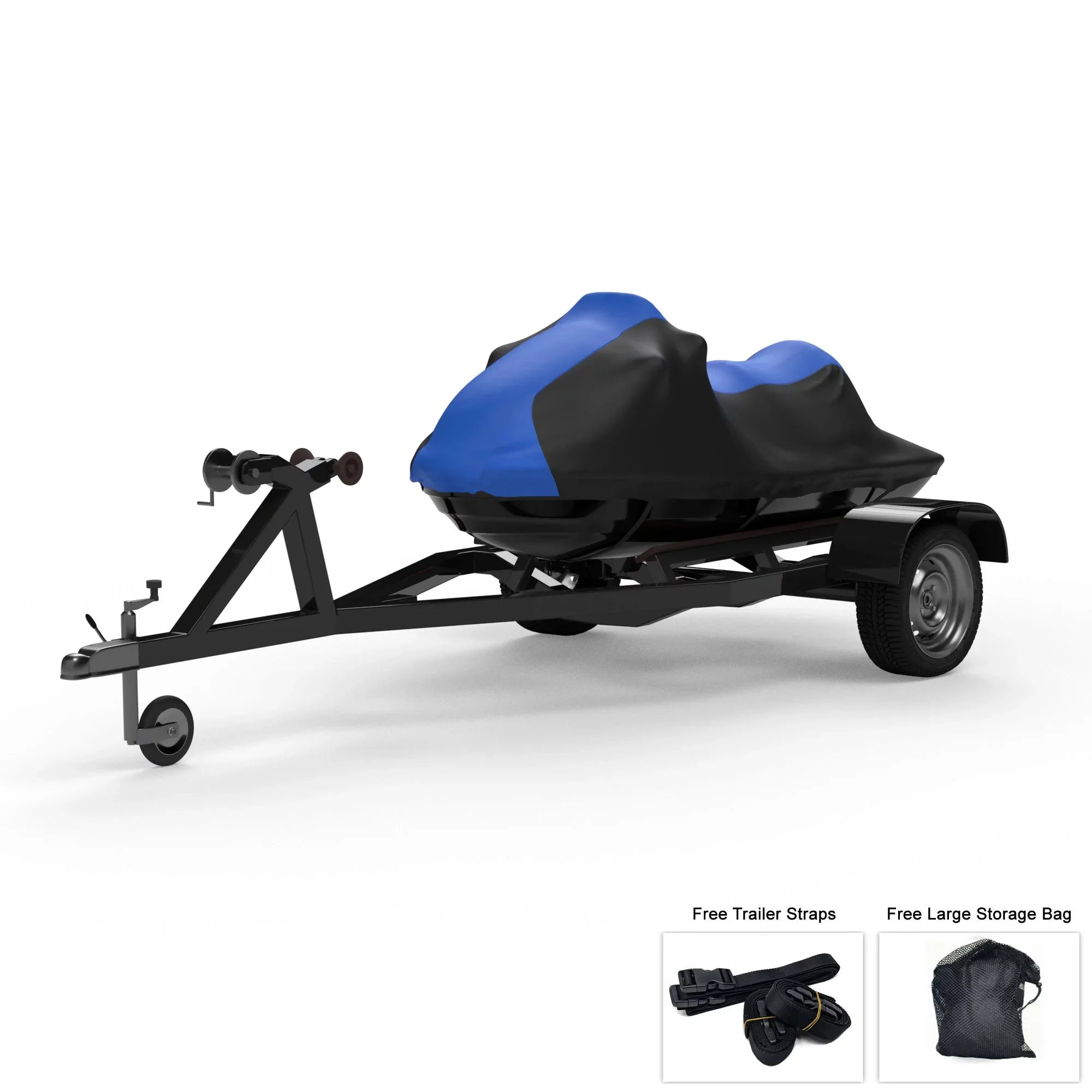 Weatherproof Jet Ski Cover For YAMAHA Wave Runner FX SHO 2008-2011 - BLUE / Black Color - All Weather - Trailerable - Protects from Rain, Sun, And More! Includes Trailer Straps And Storage Bag