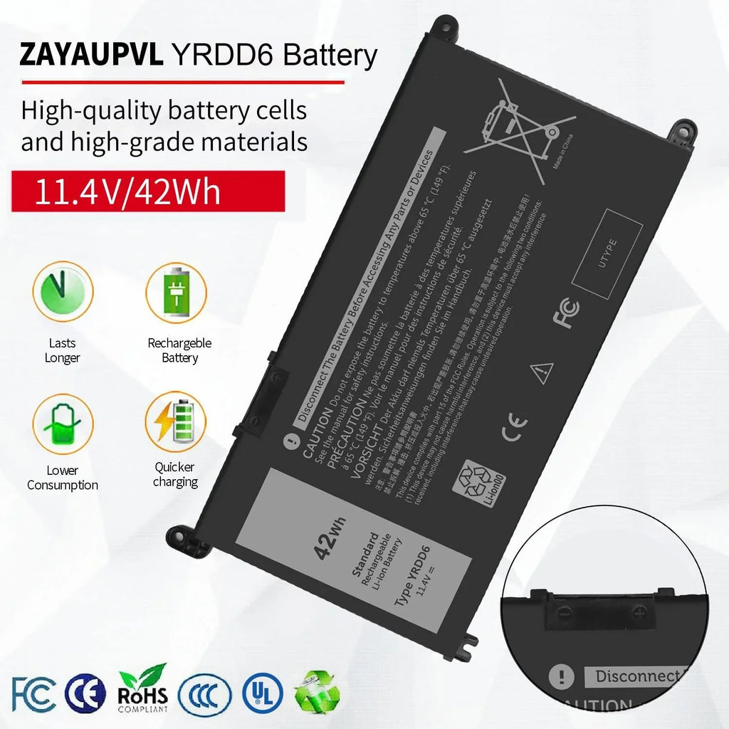 42Wh YRDD6 y for  Inspiron 15 3582 3583 3584 P75F 3593 5584 5585 5590 5593 5594 5598 5582 7586 14 3493 5481