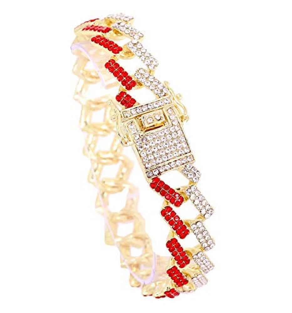 Bling-ed Out Gold Round Luxury Mens Watch w/Bling-ed Out ZZ Link Design Bracelet - L0504RNB ZZ Gold Blood Red