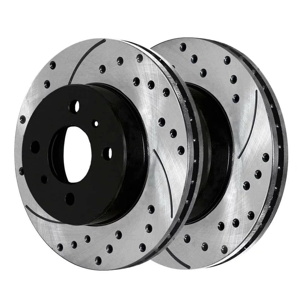 AutoShack Front Drilled Slotted Brake Rotors Black and Ceramic Pads Kit Driver and Passenger Side Replacement for 1998-2002 Toyota Corolla 1998 1999 2000 2001 2002 Chevrolet Prizm 1.8L FWD