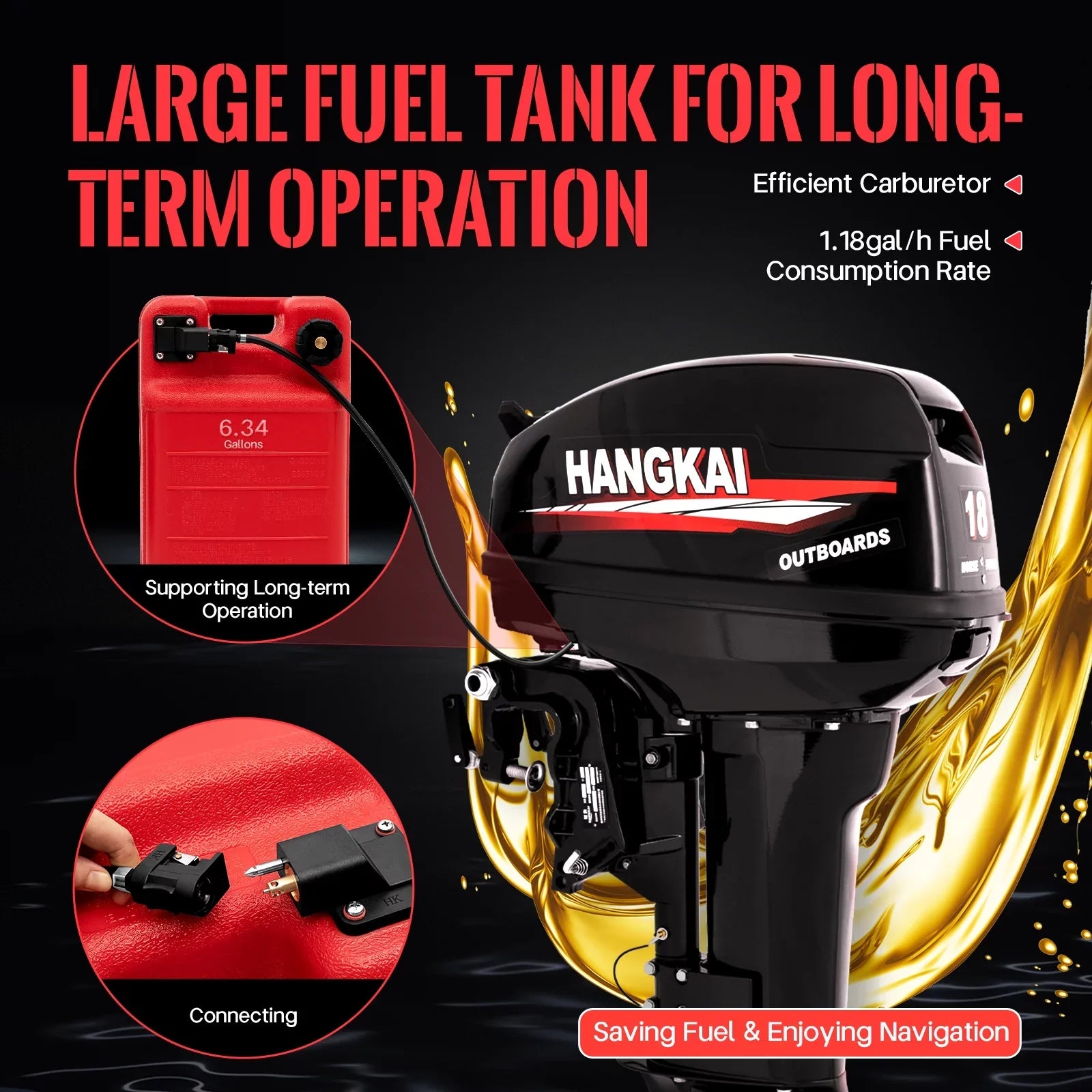 Fichiouy 2 Stroke 18  Outboard Motor Fishing Boat Engine Heavy Duty Water Cooling CDI System 246CC