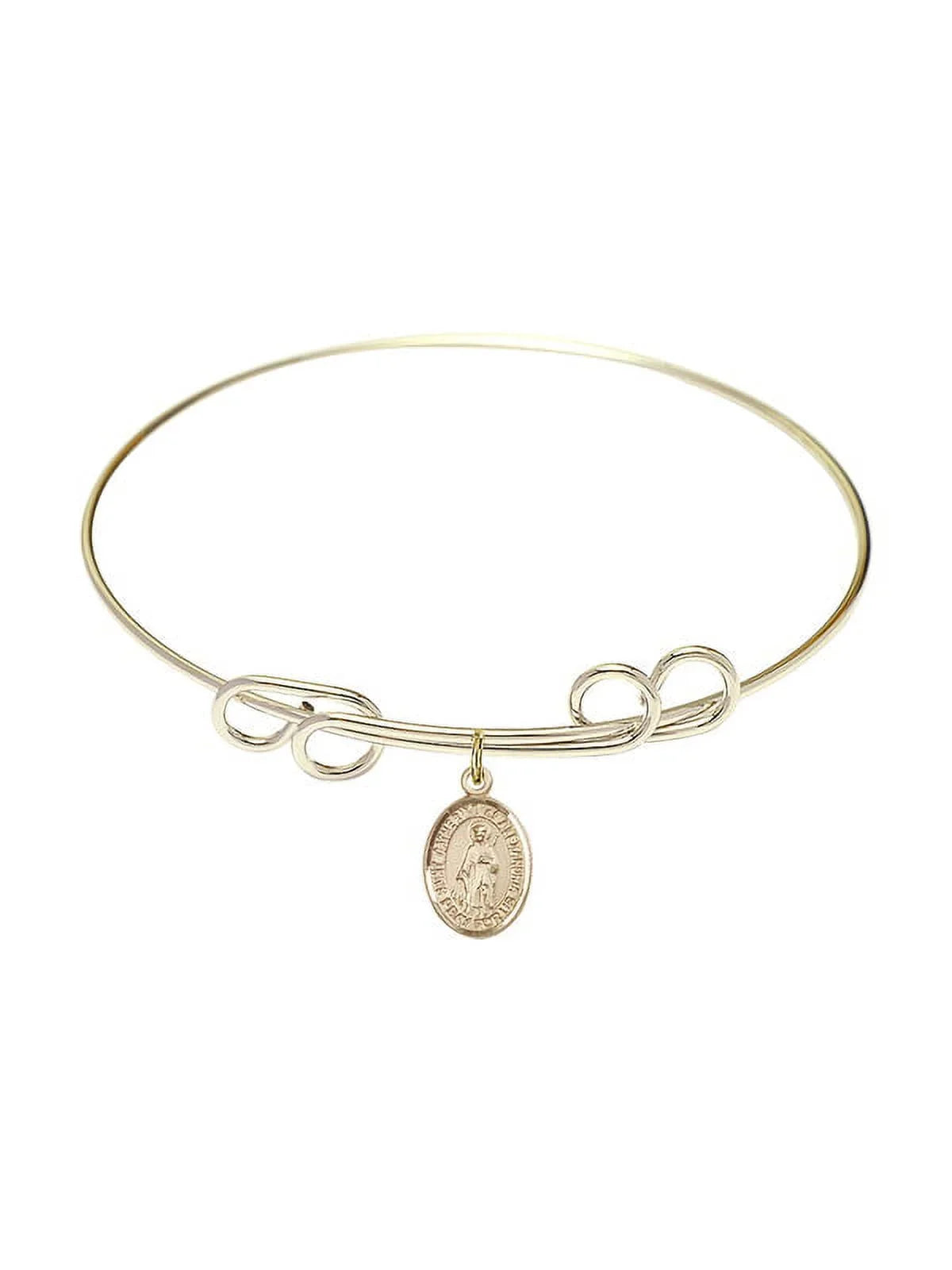 8 inch Round Double Loop Bangle Bracelet w/ St. Catherine of Alexandria in Gold-Filled