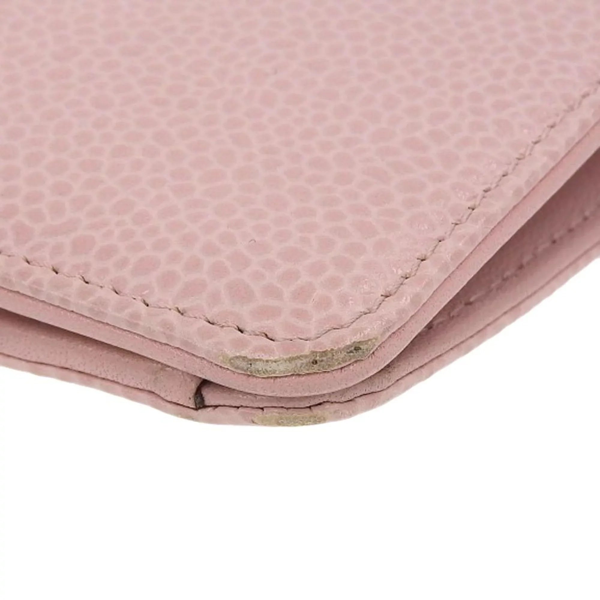 Pre-Owned Chanel CHANEL logo here mark bi-fold long wallet caviar skin pink A48651 16 model (Good)