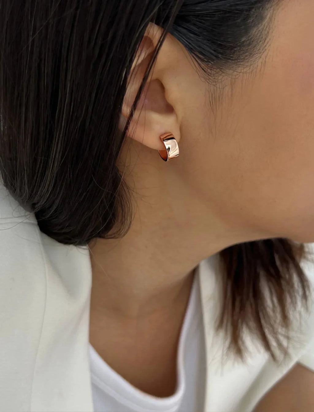 BOSS 18K ROSE GOLD OVER STERLING SILVER CHUBBY MINI HOOP EARRINGS