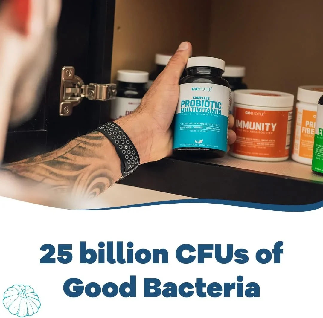 GoBiotix Probiotic Multivitamin | Daily Multivitamin with Probiotics | 25 Billion CFU | Immune Boost &amp; Digestive Health, Flora Probiotic for Women &amp; Men | Gluten Free ? 90 Veggie C