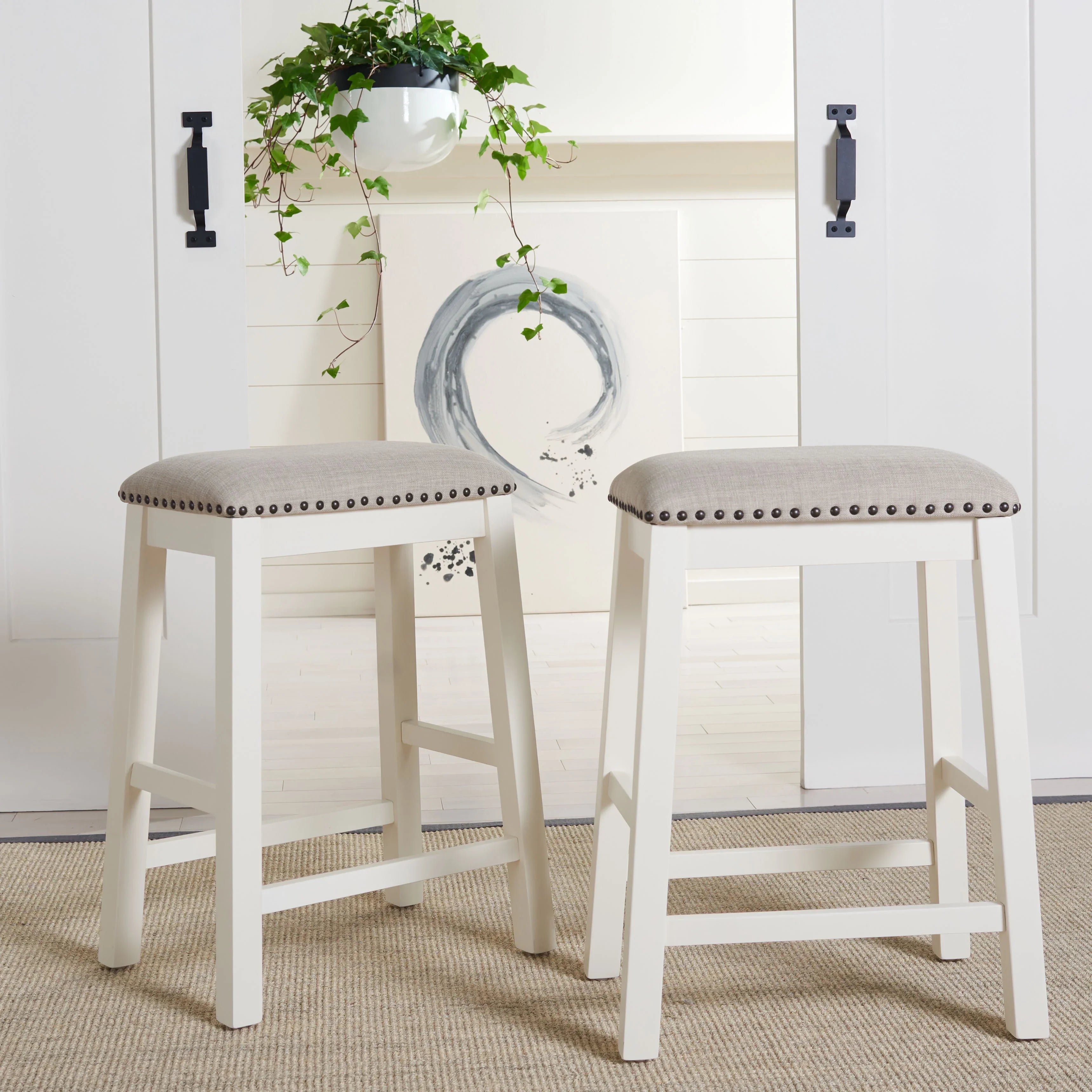 SAFAVIEH Aero Mid-Century Counter Stool, White, Set of 2 (18.8 in. W x 13 in. D x 25 in. H)