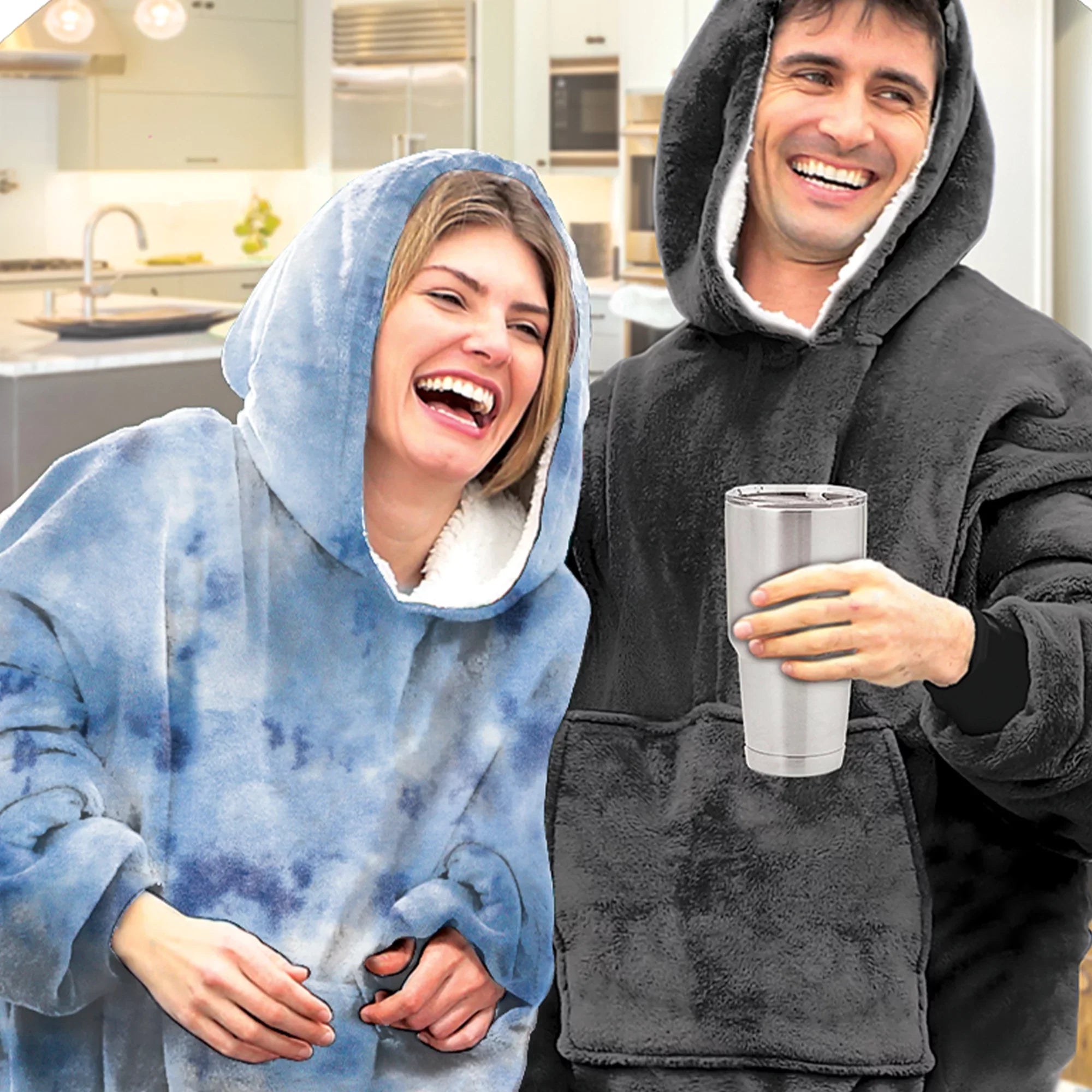 Huggle Hoodie, Fleece & Sherpa Wearable Blanket Hoodie, Blue Tie Dye