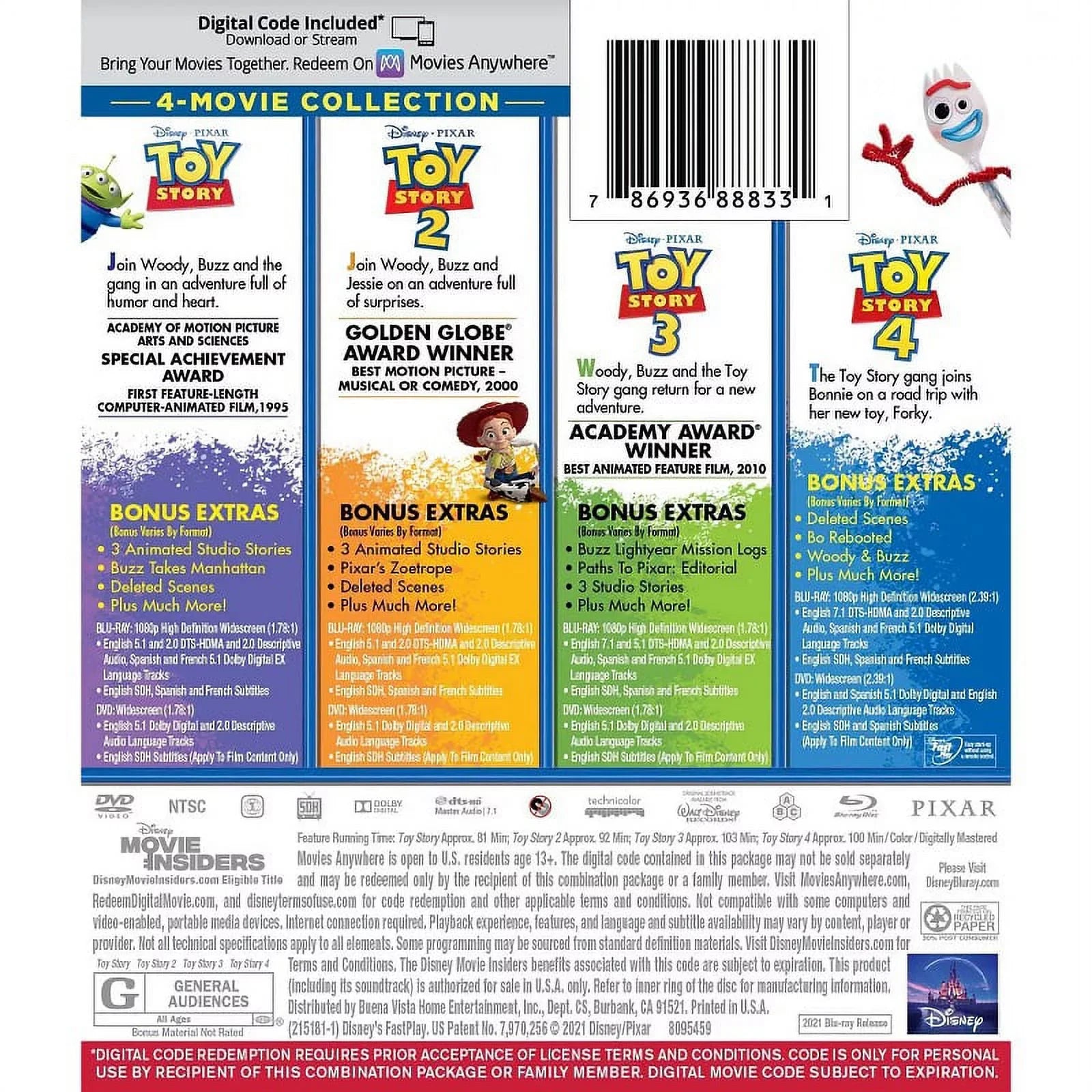 Toy Story: 4-Movie Collection (Blu-Ray + DVD + Digital Code)