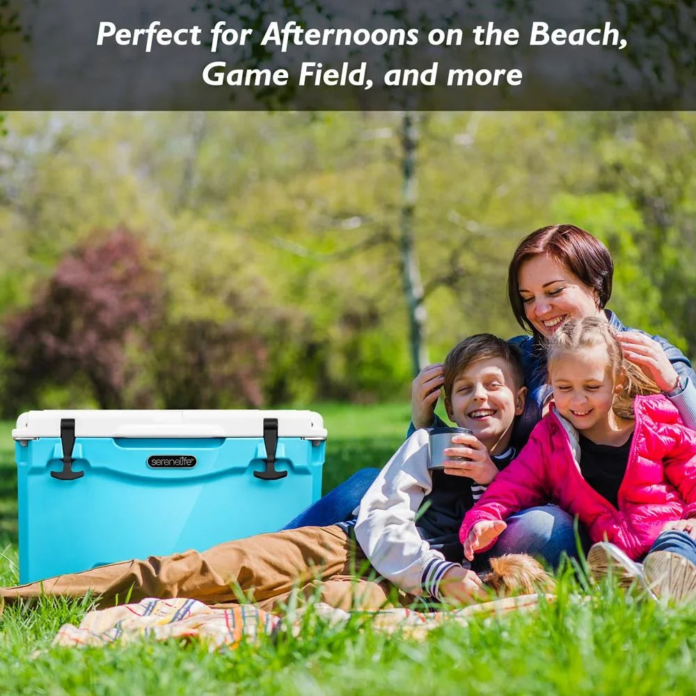 SereneLife 75 Quart Portable Cooler Box Lightweight Heavy-Duty Travel Ice Cooler W/ Handles, (Blue)