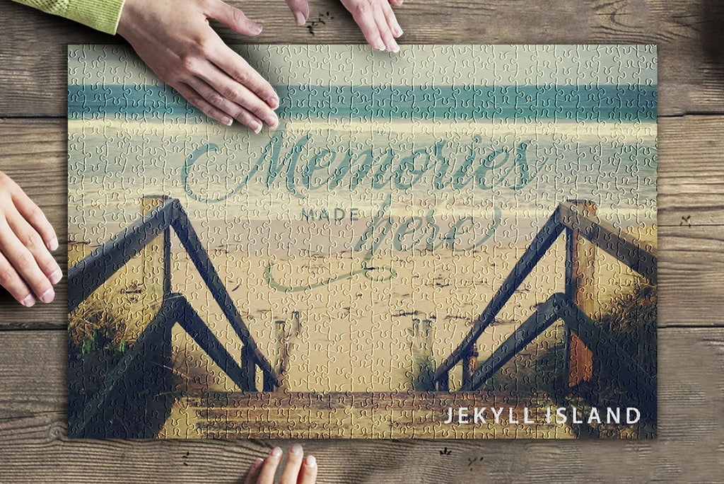 Jekyll Island, Georgia, Memories Made Here, Sandy Stairs and Beach (19x27 inches, Premium 500 Piece Jigsaw Puzzle for Adults and Family, Made in USA)