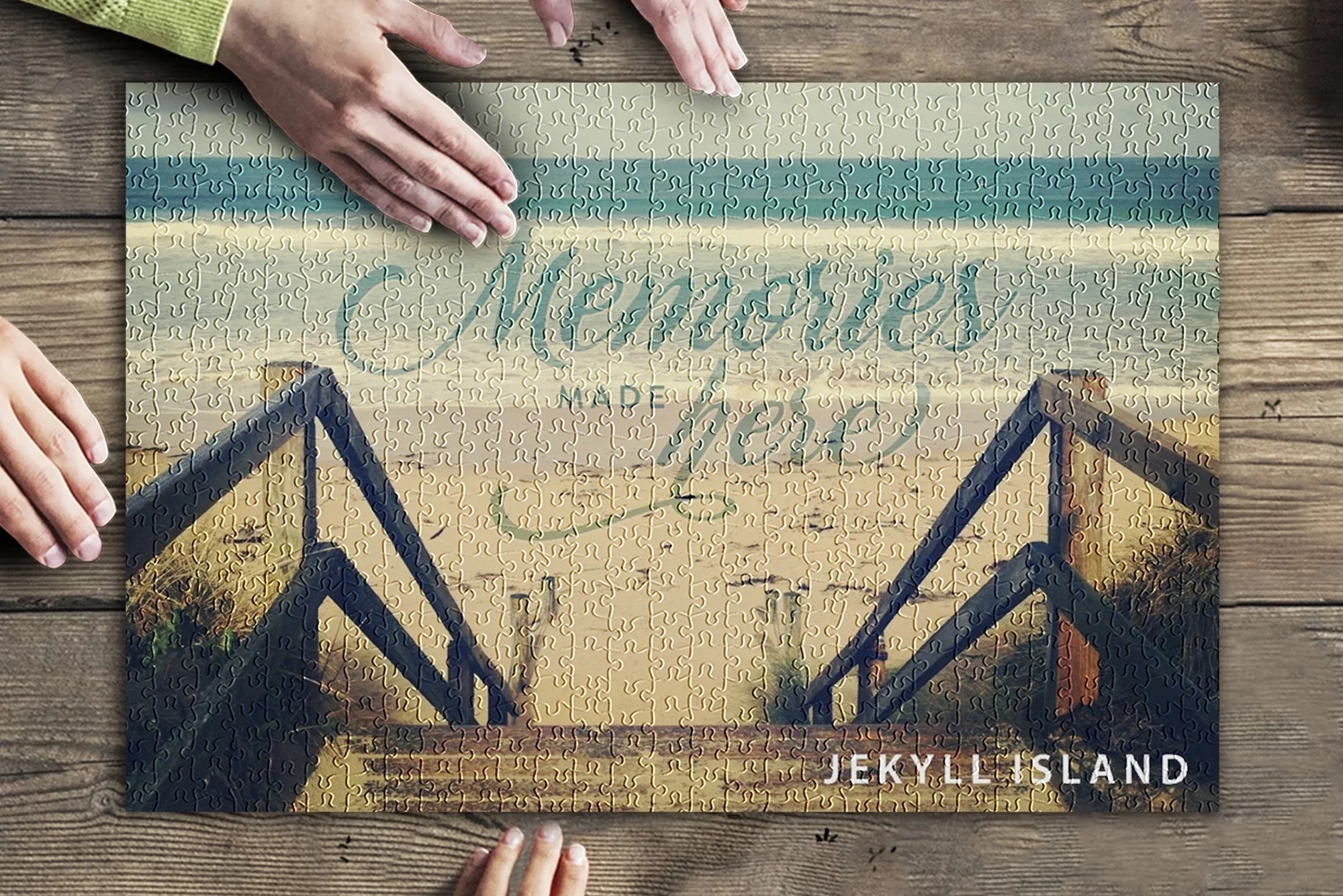 Jekyll Island, Georgia, Memories Made Here, Sandy Stairs and Beach (19x27 inches, Premium 500 Piece Jigsaw Puzzle for Adults and Family, Made in USA)