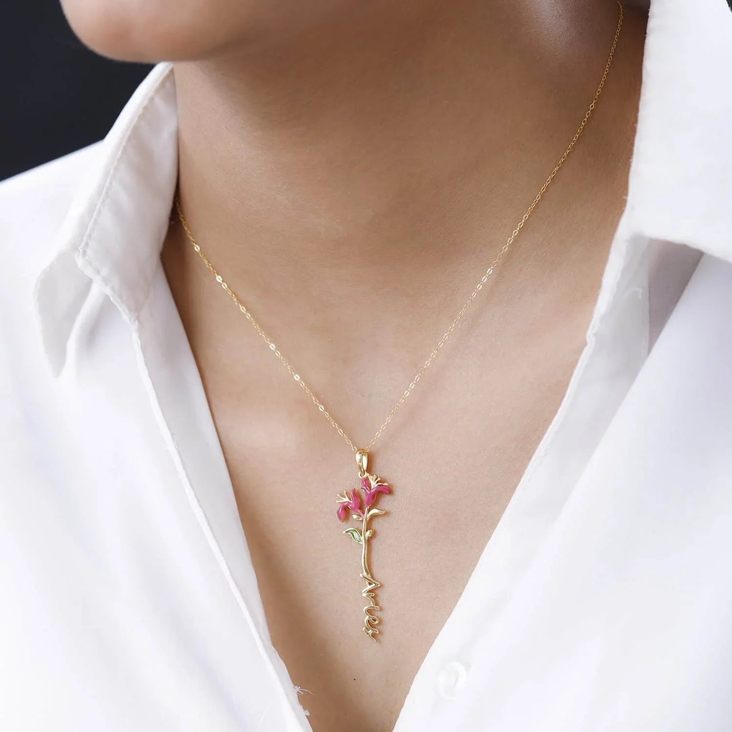 Shop LC 925 Sterling Silver 14K Yellow Gold PLatitudeed Pink Green Enameled Aries Zodiac Birth Honeysuckle Pendant Necklace for Women Jewelry Gifts for Women Size 16-18" Birthday Gifts for Women