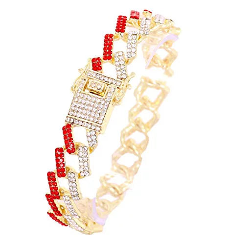 Bling-ed Out Gold Round Luxury Mens Watch w/Bling-ed Out ZZ Link Design Bracelet - L0504RNB ZZ Gold Blood Red