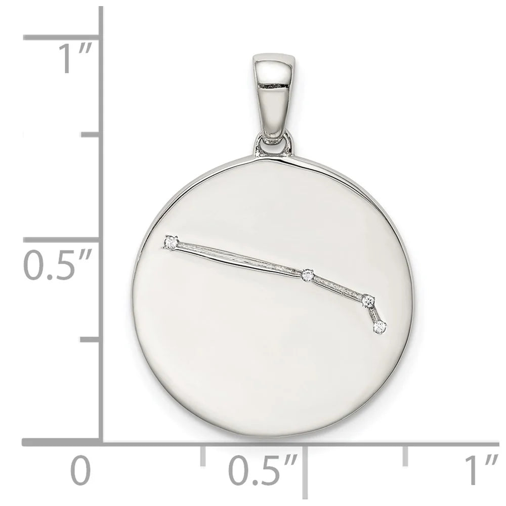 Sterling Silver Rhodium-pLatitudeed & CZ Aries Zodiac Pendant QQC9730