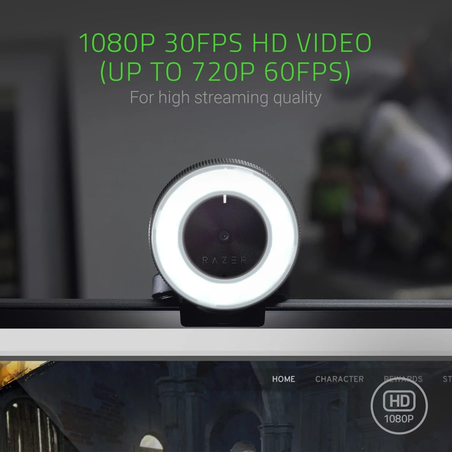 Razer Kiyo Streaming Webcam: 1080p 30 FPS / 720p 60 FPS - Ring Light w/ Adjustable Brightness - Built-in Microphone - Advanced Autofocus